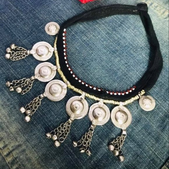 Afghan Kuchi Tribal Choker Necklace With Silver Bells, Handmade Afghan Necklace, - Picture 9 of 10